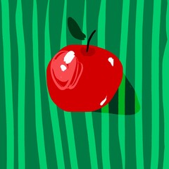 digital illustration of the apple on the striped background 