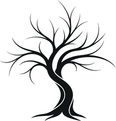 Obraz premium Stylized bare tree silhouette with twisted trunk and branching limbs vector