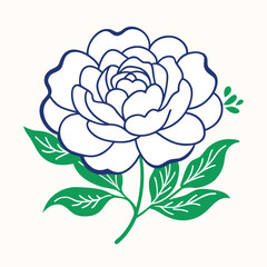 Blooming peony flower vector basic color on a white background, cloud curves vector art illustration