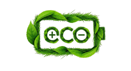 Eco battery symbol made of green leaf isolated on transparent background