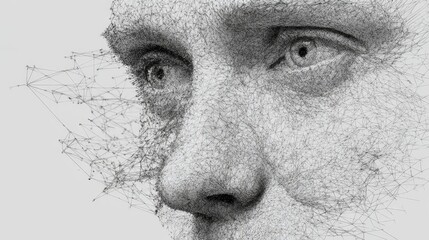 Naklejka premium Artificial intelligence creating lifelike human face using neural network technology