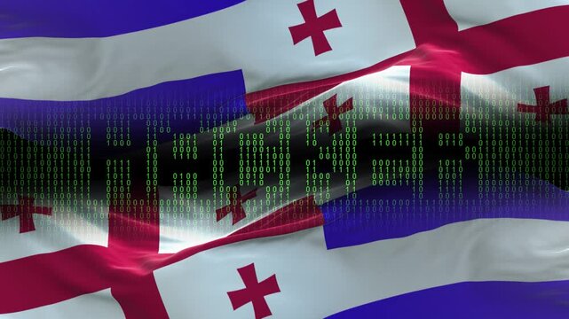 Ajaria flag - Waving flag on matrix binary code background