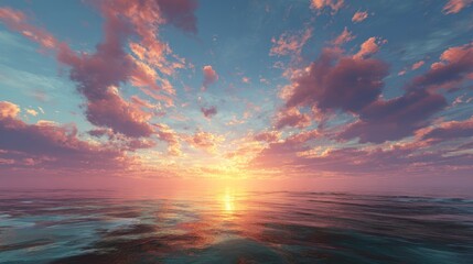 A stunning digital sunrise illuminating a virtual ocean landscape in vibrant colors