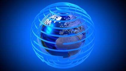 Physical world map with geometrical lines, Europe and Africa side - 3D illustration