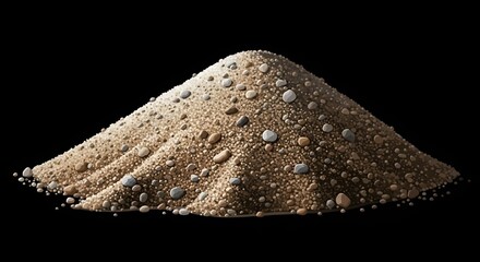Illustration of a pile of sand and small pebbles against a black background in vector style