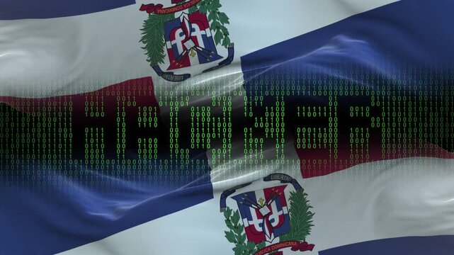 Dominican Republic flag - Waving flag on matrix binary code background