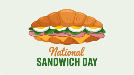 Cartoon croissant sandwich with ham cheese egg and lettuce for national sandwich day celebration