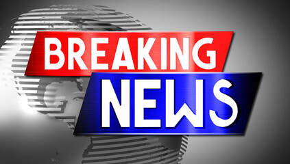 Breaking news banner with world map in background - 3D illustration