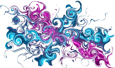 Swirling abstract shapes flow across a white background, creating a mesmerizing pattern of color and motion that evokes artistic fluidity and modern expression.