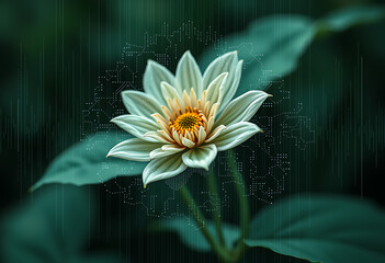 A digital flower blooms with technology, a symbol of nature and innovation