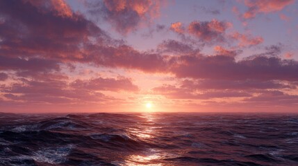 Stunning digital sunrise casts vibrant colors over a vast and immersive virtual ocean scene