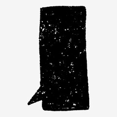 Speech bubble drawn with charcoal and crayon lines in sketch style. Naive hand drawn doodles add childlike charm. Text box chalkboard blank for notes.