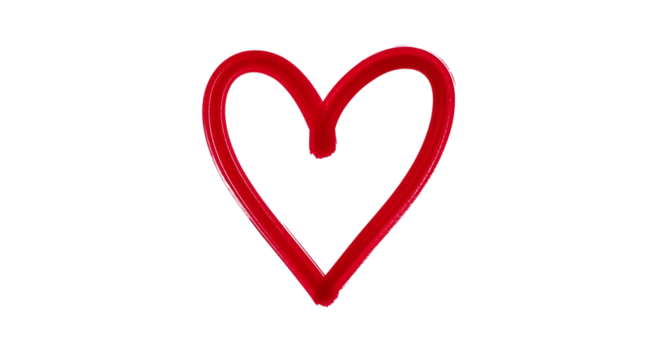 Red Heart Shape Drawn with Thick Brush Strokes, isolated on a white or transparent background, cutout, PNG