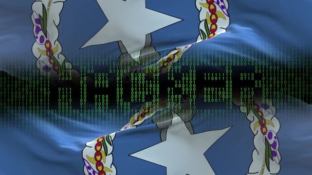 Northern Mariana Islands flag - Waving flag on matrix binary code background