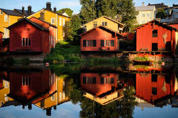Fototapeta premium Old town of Porvoo, Finland. Beautiful city landscape with idyllic river and old buildings in Porvoo