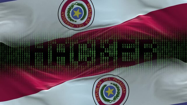 Paraguay flag - Waving flag on matrix binary code background