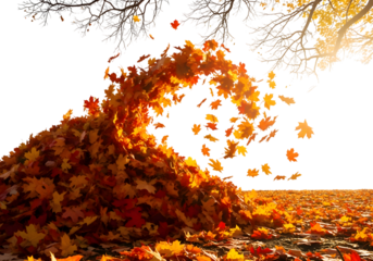 Autumnal golden leaves swirl in a dynamic wave, creating a vibrant seasonal display and evoking feelings of warmth and nostalgia for fall traditions