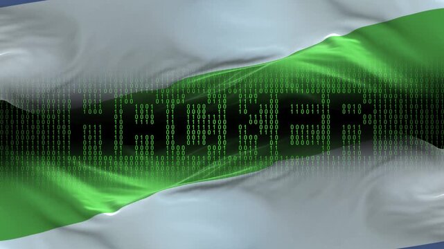 Sierra Leone flag - Waving flag on matrix binary code background