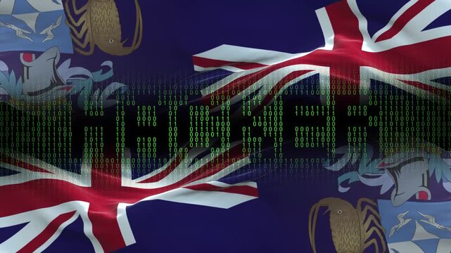 Tristan da Cunha flag - Waving flag on matrix binary code background