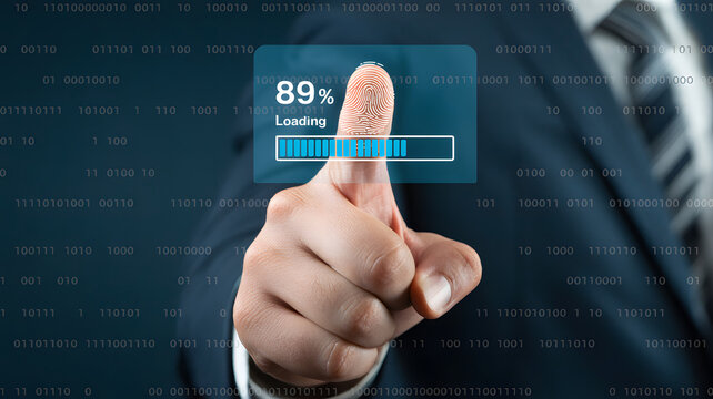 Securely access your digital world with advanced biometric fingerprint scanning technology and seamless data loading progress - Powered by Adobe