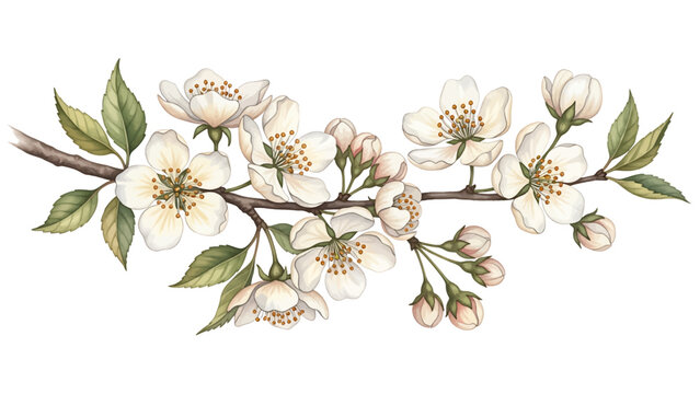 Watercolor of Tropical spring floral green leaves and flowers s isolated on transparent png background, bouquets greeting or wedding card decoration.