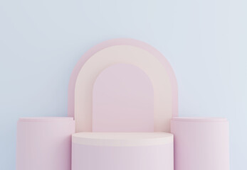 Pastel colored display stand, abstract scene for product mockup, 3D rendering.