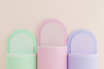 Pastel colored display stand, abstract scene for product mockup, 3D rendering.