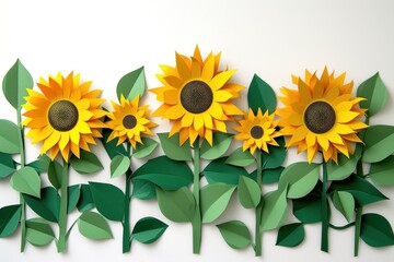 Fototapeta premium Sunflowers plant leaf art.