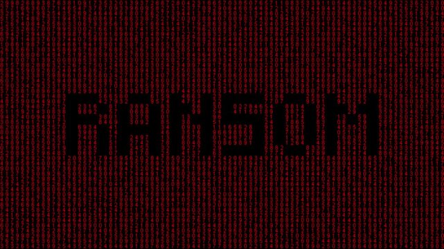 Binary ransom attack animation with encrypted digital data.