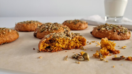 Cookies on baking paper with crumb