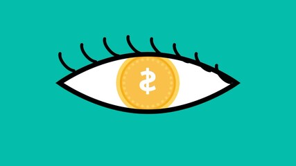 A watchful eye gazes at a shining coin, illustrating awareness, insight, and staying alert while monitoring financial opportunities and protecting economic interests