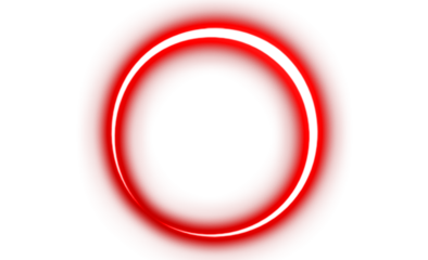 Red neon glowing circle. Bright neon ring. Circular light effect. Glowing red frame. Neon design element. Isolated on transparent background. Design elements PNG