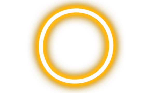 Yellow neon glowing circle. Bright neon ring. Circular light effect. Glowing red frame. Neon design element. Isolated on transparent background. Design elements PNG