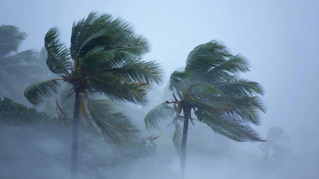 Palm trees blowing in the wind and rain as a hurricane nears. Palm trees blowing in the wind and rain as a hurricane approaches