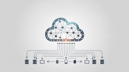 A conceptual illustration of a cloud network, depicting data flow with connections between devices and storage entities.
