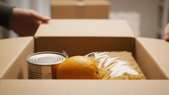 Volunteers Gently Placing Unlabeled Food into a Donation Box