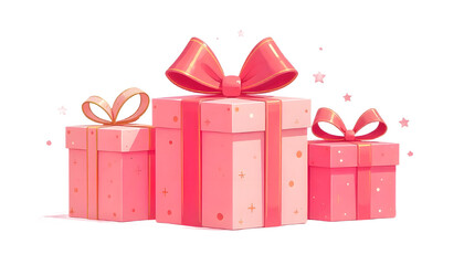 "Red gift boxes with golden ribbon bow, isolated on a transparent background."
