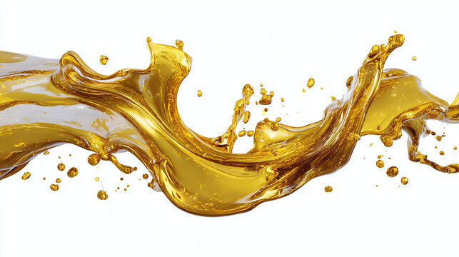 A dynamic splash of glistening gold liquid against a bright background