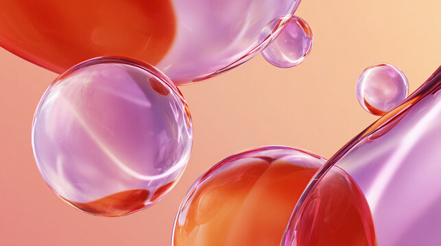 Abstract image of floating bubbles with colorful lights and reflections