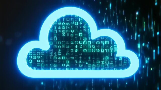 Glowing Cloud Icon with Digital Code