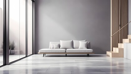 Modern Minimalist Living Room with Sofa and Large Window