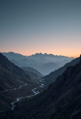 Sunset in the mountains. Landscape with mountains and river.