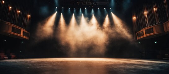 Dramatic Stage Lighting Illuminating Empty Theater Performance Venue