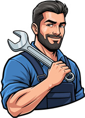 Male Auto Mechanic Vector Portrait &mdash; Skilled Technician Character Illustration for Automotive Repair, Workshop, and Industrial Design Concepts