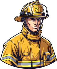 Fototapeta premium Male Firefighter in Yellow Uniform Vector Illustration — Brave Emergency Responder Character for Safety, Rescue, and Heroic Occupation Design