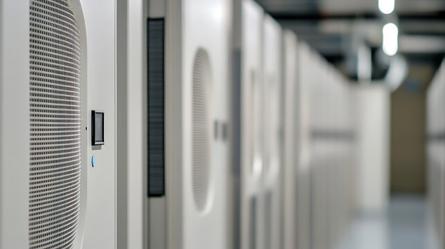 A row of white server racks stretching into the distance in a cool data center. The equipment showcases modern technology, highlighting its importance in today's digital world.