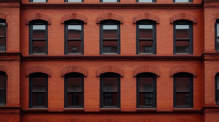 A historic brick building façade with symmetrical windows, evoking urban heritage and architectural design. The building's design blends timeless elements seamlessly.