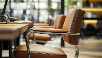 Elegant brown leather office chairs in a modern workspace setting