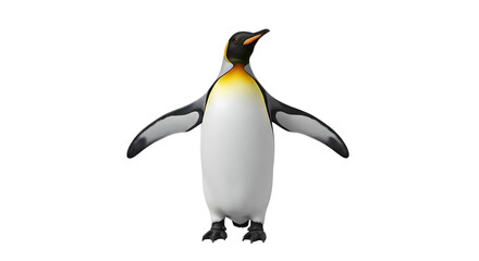 Naklejka premium King Penguin with outstretched wings and orange beak, isolated on a white or transparent background, cutout, PNG