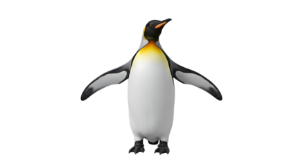 King Penguin with outstretched wings and orange beak, isolated on a white or transparent background, cutout, PNG